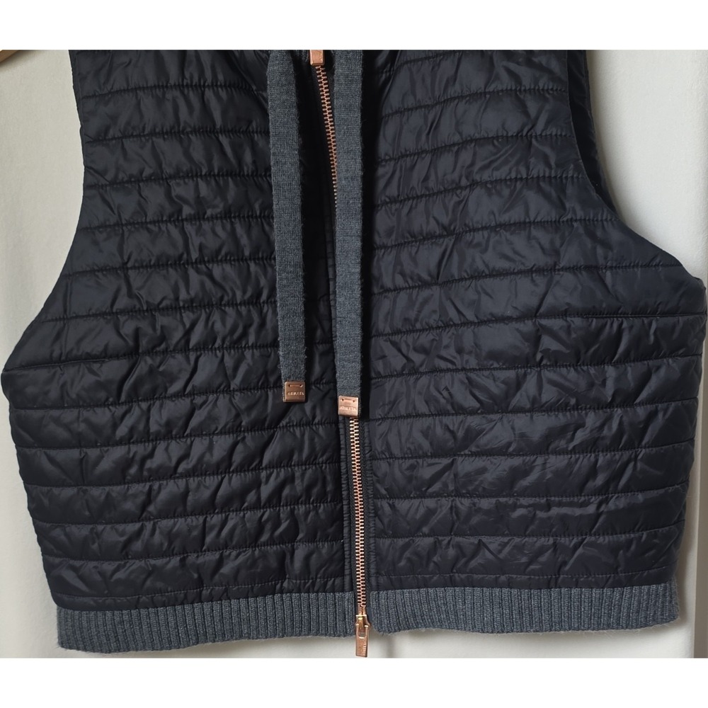 Athleta Quilted Cropped Activewear Jacket Black S Full Zip Drawstring Ribbed Hem